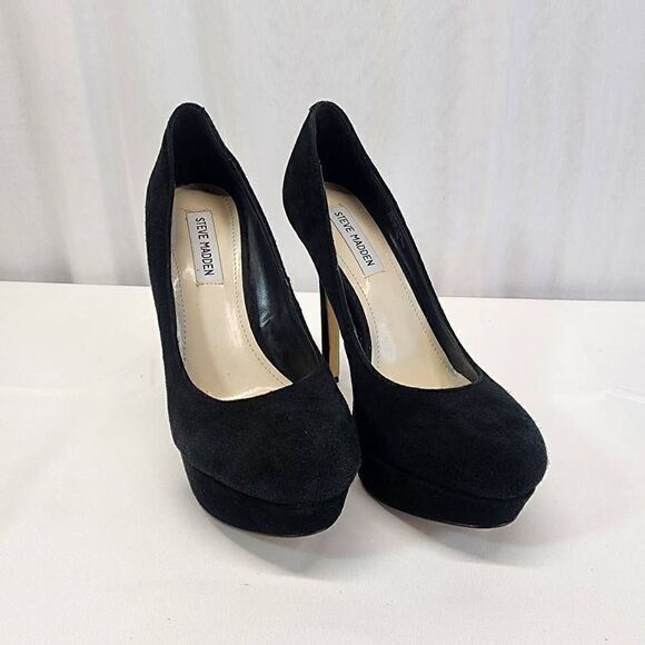 Steve Madden BEVV Black Suede 6" platform heels Size 9m - Picture 1 of 10